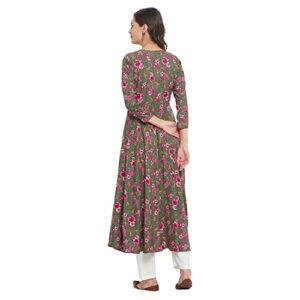 Tissu Women's Rayon Green & Rani Floral Pritned A-Line Kurta 2153_Green_3XL