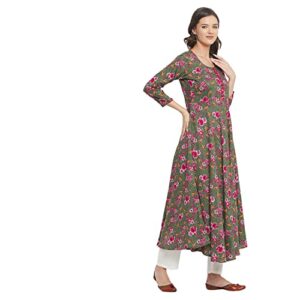 Tissu Women's Rayon Green & Rani Floral Pritned A-Line Kurta 2153_Green_3XL