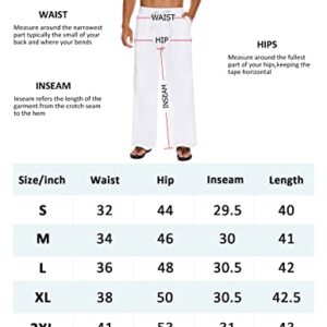 Boisouey Mens Linen Loose Pant Lightweight Elastic Waist Trouser Yoga Beach Pant White L