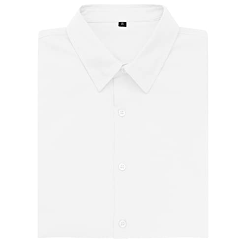 URRU Men's Muscle Dress Shirts Slim Fit Stretch Long Sleeve Casual Button Down Shirt White S