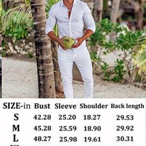 URRU Men's Muscle Dress Shirts Slim Fit Stretch Long Sleeve Casual Button Down Shirt White S