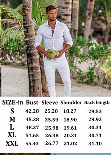 URRU Men's Muscle Dress Shirts Slim Fit Stretch Long Sleeve Casual Button Down Shirt White S