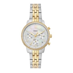 fossil women's neutra quartz stainless steel chronograph watch, color: gold/silver (model: es5216)