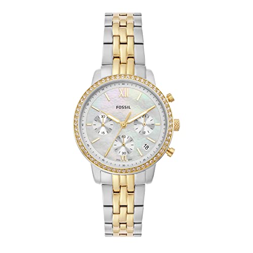 Fossil Women's Neutra Quartz Stainless Steel Chronograph Watch, Color: Gold/Silver (Model: ES5216)