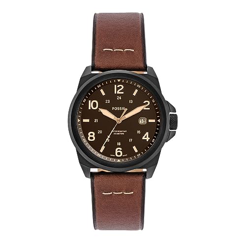 Fossil Men's Bronson Quartz Stainless Steel and Eco Leather Three-Hand Watch, Color: Black, Dark Brown (Model: FS5938)