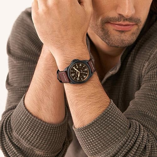 Fossil Men's Bronson Quartz Stainless Steel and Eco Leather Three-Hand Watch, Color: Black, Dark Brown (Model: FS5938)