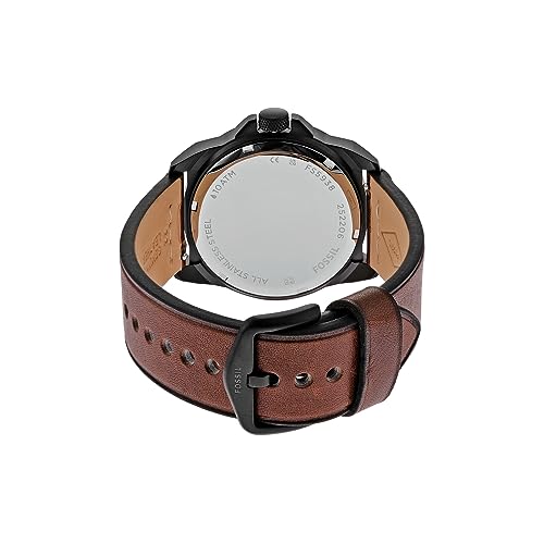 Fossil Men's Bronson Quartz Stainless Steel and Eco Leather Three-Hand Watch, Color: Black, Dark Brown (Model: FS5938)