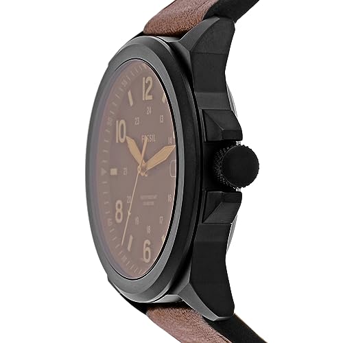 Fossil Men's Bronson Quartz Stainless Steel and Eco Leather Three-Hand Watch, Color: Black, Dark Brown (Model: FS5938)