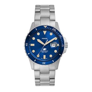 fossil men's fossil blue quartz stainless steel three-hand watch, color: silver (model: fs5949)