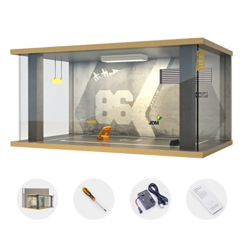 SIKIVOT 1/18 Scale Die-cast Model Car Display Case,Acrylic Display Case , Parking Garage Model for die-Casting car Models,1 Parking Space (7191 Yellow Door) (7191 Graffiti 86)