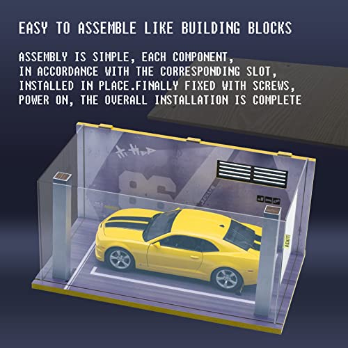 SIKIVOT 1/18 Scale Die-cast Model Car Display Case,Acrylic Display Case , Parking Garage Model for die-Casting car Models,1 Parking Space (7191 Yellow Door) (7191 Graffiti 86)