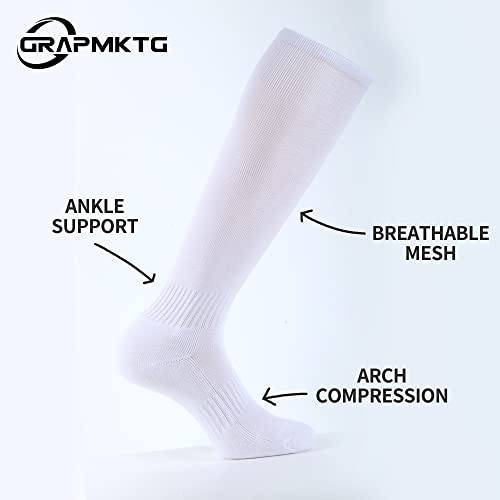 GRAPMKTG 3 Pack Softball Soccer Baseball Socks for Youth Men and Women Football Knee High Socks for Kids Adult Tube Socks for Boys Girls White Medium