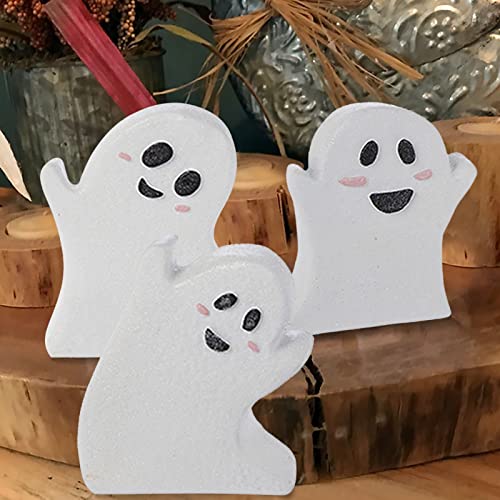 3 Pieces Halloween Decor Wooden Ghost Sign Table Tiered Tray Decorations, Trick or Treat Candy Sign Blocks for Party Home Shelf Display (Rustic)