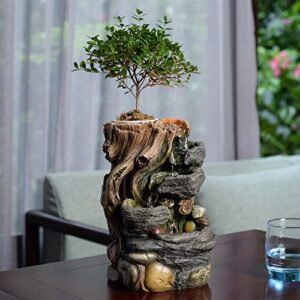 gossi indoor fountain decorative 5-tier rockery tabletop fountains with a small plastic pot to grow the plant by yourself(auto watering)(22021)