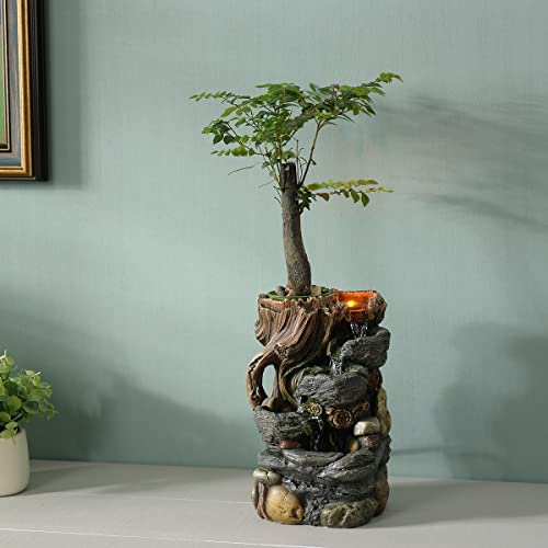 GOSSI Indoor Fountain Decorative 5-Tier Rockery Tabletop Fountains with a Small Plastic Pot to Grow The Plant by Yourself(Auto Watering)(22021)