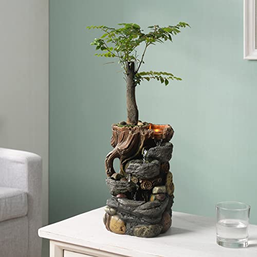 GOSSI Indoor Fountain Decorative 5-Tier Rockery Tabletop Fountains with a Small Plastic Pot to Grow The Plant by Yourself(Auto Watering)(22021)