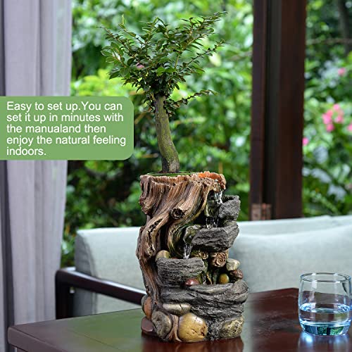 GOSSI Indoor Fountain Decorative 5-Tier Rockery Tabletop Fountains with a Small Plastic Pot to Grow The Plant by Yourself(Auto Watering)(22021)