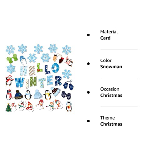 Marspark 68 Pieces Winter Classroom Bulletin Border Decoration Penguin Cutouts Snowflake Snowman Gloves Hat Hello for Christmas Home Decor (Snowman)