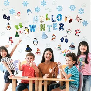 Marspark 68 Pieces Winter Classroom Bulletin Border Decoration Penguin Cutouts Snowflake Snowman Gloves Hat Hello for Christmas Home Decor (Snowman)