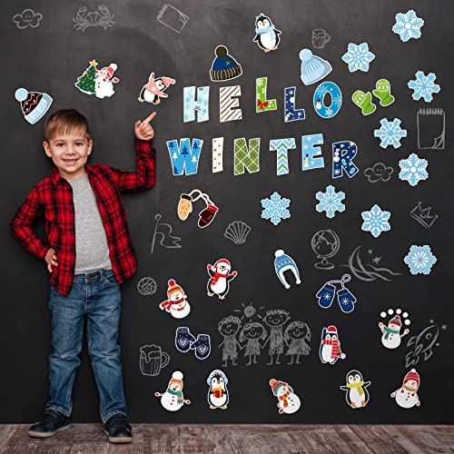 Marspark 68 Pieces Winter Classroom Bulletin Border Decoration Penguin Cutouts Snowflake Snowman Gloves Hat Hello for Christmas Home Decor (Snowman)