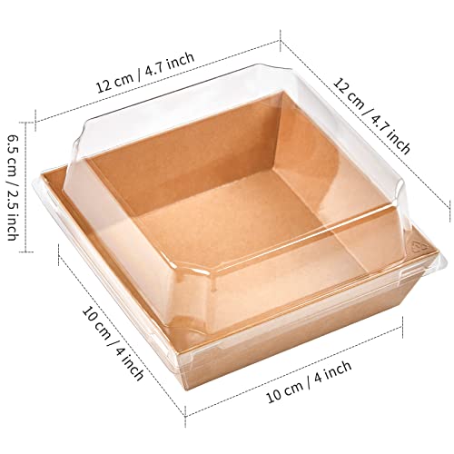 Kucoele 50 Pack Paper Charcuterie Boxes with Clear Lids, 4 Inches Brown Cookie Boxes Dessert Boxes Disposable To Go Food Containers for Sandwich, Cake Slice, Cupcake, Chocolate Covered Strawberry