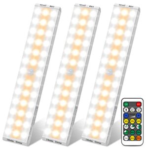 bls led closet lights, 38 led wireless under cabinet lighting battery operated lights with remote, 1500mah battery powered lights, usb rechargeable motion sensor light indoor, dimmable 3 colors 3 pack