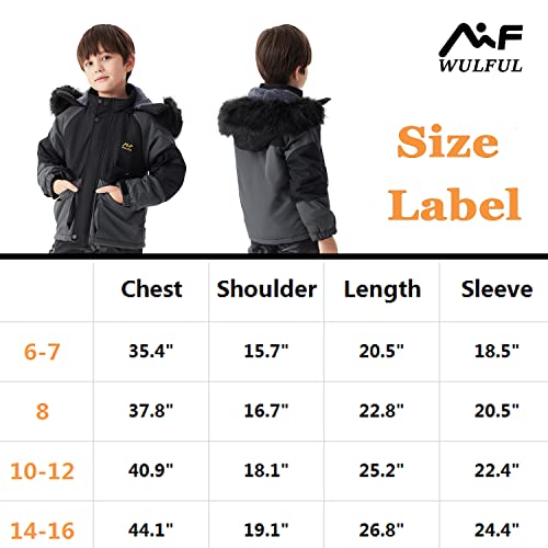 WULFUL Boy's Waterproof Ski Coat Winter Warm Snow Coat with Hood