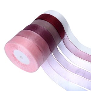 1 inch organza ribbon 300 yards, sheer chiffon ribbon for gift wrapping decoration, transparent tulle ribbon for birthday presents, cards, wedding invitations, bows crafts (6 rolls* 50 yards)