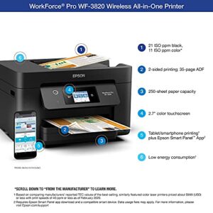 Epson Workforce Pro WF-3820 All-in-One Wireless Color Inkjet Printer Home Office, Black - Print Scan Copy Fax - 21 ppm, 4800 x 2400 dpi, 2.7" Touchscreen, Auto Duplex Printing, 35-Sheet ADF, Ethernet