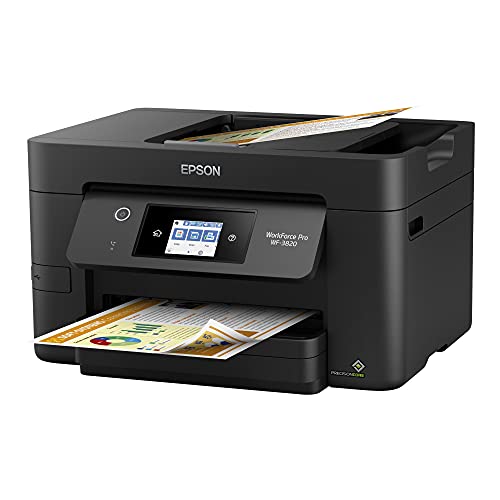 Epson Workforce Pro WF-3820 All-in-One Wireless Color Inkjet Printer Home Office, Black - Print Scan Copy Fax - 21 ppm, 4800 x 2400 dpi, 2.7" Touchscreen, Auto Duplex Printing, 35-Sheet ADF, Ethernet