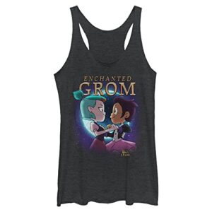 disney owl house grom women's racerback tank top, black heather, small