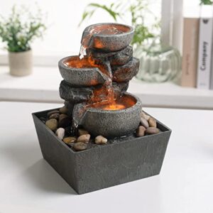 haobos decorative indoor fountain 3-bowl rockery soothing sound tabletop fountains home/office decor with led light/some cobblestones(1556a)