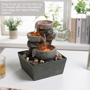 Haobos Decorative Indoor Fountain 3-Bowl Rockery Soothing Sound Tabletop Fountains Home/Office Decor with Led Light/Some Cobblestones(1556A)