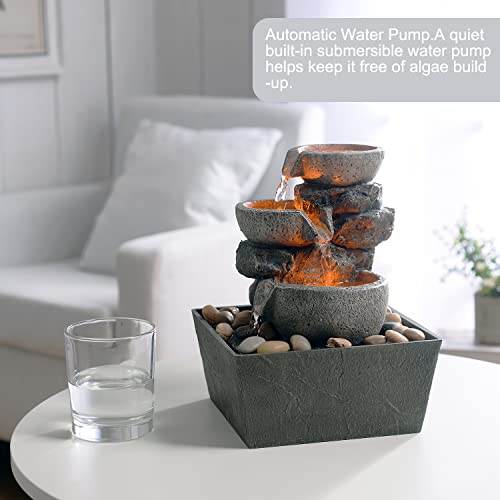 Haobos Decorative Indoor Fountain 3-Bowl Rockery Soothing Sound Tabletop Fountains Home/Office Decor with Led Light/Some Cobblestones(1556A)