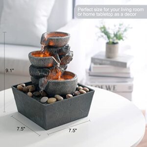 Haobos Decorative Indoor Fountain 3-Bowl Rockery Soothing Sound Tabletop Fountains Home/Office Decor with Led Light/Some Cobblestones(1556A)