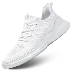 kvovzo men's slip-on running shoes comfort light breathable walking tennis sneakers non slip mesh work casual sports shoes white