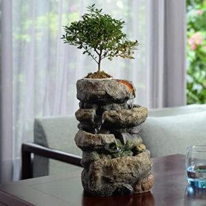 kalona indoor fountain exquisite rockery fountains soothing sound tabletop fountains home/office decor with a small plastic pot to grow the plant by yourself(automatic watering)(22020)