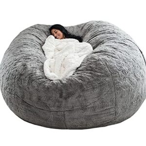 7ft giant bean bag cover, big bean bag chairs for adults (no filler, cover only) comfy large bed fluffy lazy sofa (light grey)