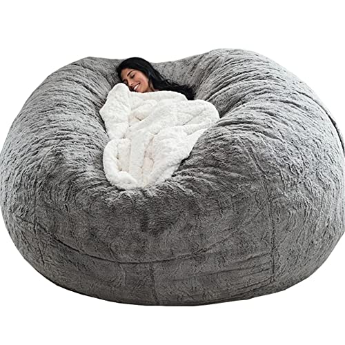 7ft Giant Bean Bag Cover, Big Bean Bag Chairs for Adults (No Filler, Cover only) Comfy Large Bed Fluffy Lazy Sofa (Light Grey)