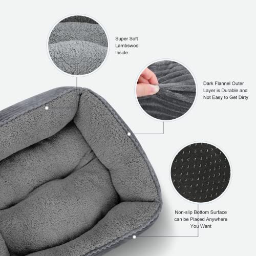 INVENHO Small Dog Beds, Rectangle Dog Beds for Large Medium Small Dogs, Durable Washable Dog Sofa Bed, Breathable Puppy Bed, Calming Orthopedic Dog Beds Cat Bed with Non-Slip Bottom (20''x19''x6'')
