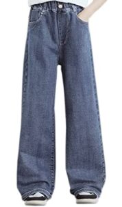 sitmptol teen girls blue ripped jeans wide leg high waist denim trousers loose streetwear jeans baggy pants denim blue 160 11-12 years