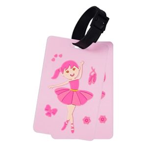 wildkin kids luggage tags for boys and girls, includes 2 matching bag tags and removable information card, perfect size for attaching to suitcases, backpacks, and duffle bags (ballerina)