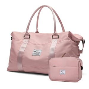 hyc00 travel duffel bag,sports tote gym bag,shoulder weekender overnight bag for women with toiletry bag,pink, large