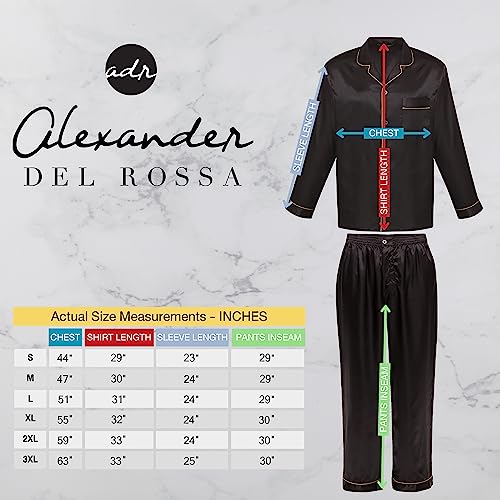 Alexander Del Rossa Men's Button Down Satin Pajama Set with Sleep Mask, Long Silk like Pjs, Champagne 2XL