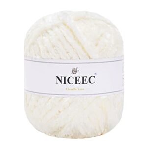 niceec 300g soft chenille yarn blanket yarn velvet yarn for knitting fancy yarn for crochet weaving diy craft total length 150m (164yds)_cream white