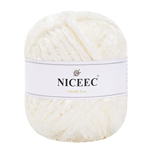 NICEEC 300g Soft Chenille Yarn Blanket Yarn Velvet Yarn for Knitting Fancy Yarn for Crochet Weaving DIY Craft Total Length 150m (164yds)_Cream White