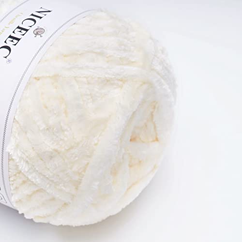 NICEEC 300g Soft Chenille Yarn Blanket Yarn Velvet Yarn for Knitting Fancy Yarn for Crochet Weaving DIY Craft Total Length 150m (164yds)_Cream White