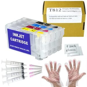 812 812XL T812XL Refillable Ink Cartridges No Chip 802 802XL T802 Replacement Sublimation Ink Cartridges Without Chip & Ink for WF-7820 WF-7830 WF-7840 WF-7310 WF-7835 WF-7845 EC-C7000 Printers