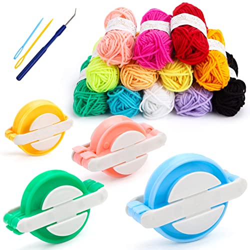 Shindel 19PCS Pompom Maker Kit, Pom-pom Maker Fluff Ball Waver with 12 Skeins Yarn for DIY Crafting Wool Yarn Crochet Knitting