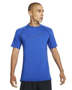 nike pro dri-fit men's slim fit short-sleeve dri-fit top (as1, alpha, m, regular, regular, royal blue/black, medium)